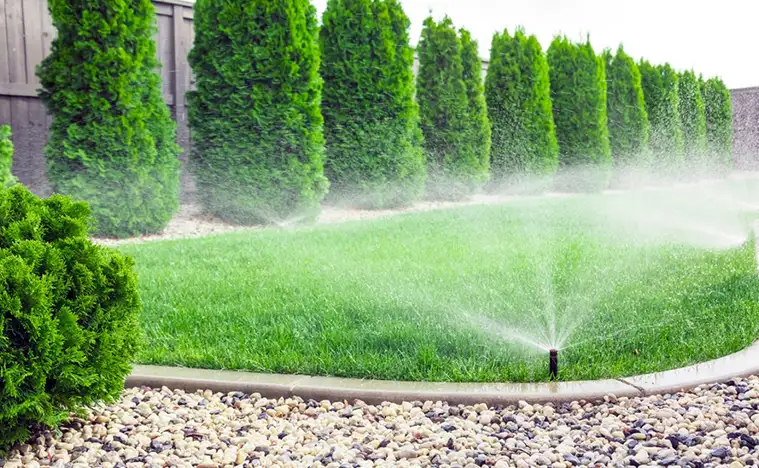 Landscaping Irrigation Management Sprinklers watering the lawn.